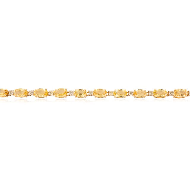 Postmodern Early 21st Century 7.56 Ct Yellow Sapphire & Diamond Tennis Bracelet in 14k Gold For Sale - Image 3 of 13