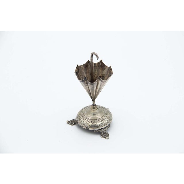 Silver Toothpick Holder with Umbrella-Shaped Structure For Sale - Image 4 of 4