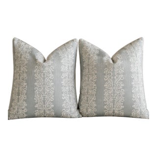 Anna French for Thibaut Ellery Stripe Soft Blue Linen Pillows – A 22" Pair For Sale