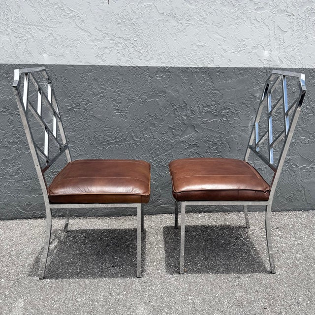 Mid-Century Modern Mid Century Modern Chrome Chippendale Style Dining Chairs - A Pair For Sale - Image 3 of 9