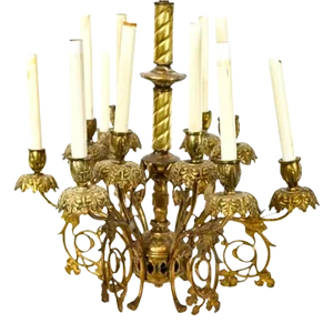 Antique French Empire Gilded Bronze 12 Light Chandelier