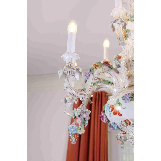 Light Yellow Large Vintage Porcelain Chandelier, Dresden For Sale - Image 8 of 9