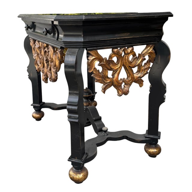 1990s 18th C Style Flemish Giltwood & Ebony Console Table For Sale - Image 5 of 8