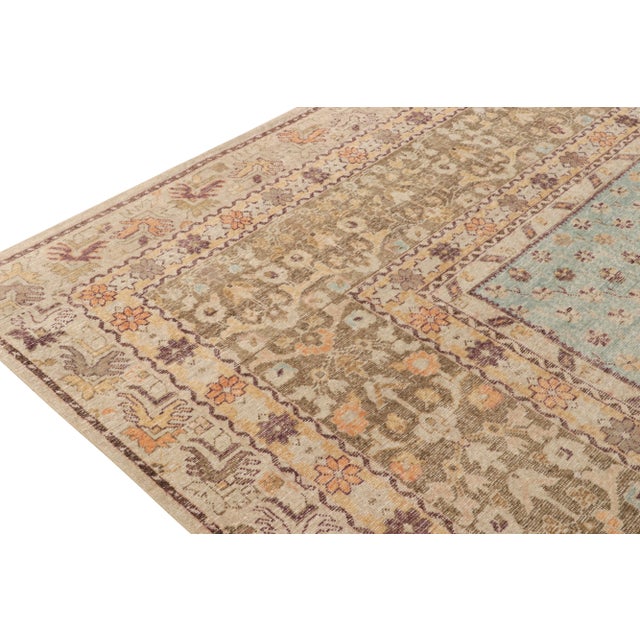 2010s Distressed Style Rug in Blue, Beige-Brown Floral Pattern by Rug & Kilim For Sale - Image 5 of 7