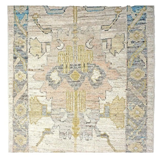 21st Century Turkish Oushak Wool 3x19 Yellow, Ivory & Charcoal Handmade Runner Rug #1144136 For Sale - Image 9 of 10