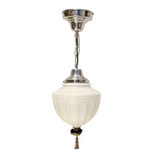 Antique 1920's Art Deco Milk Glass Pendant Light For Sale