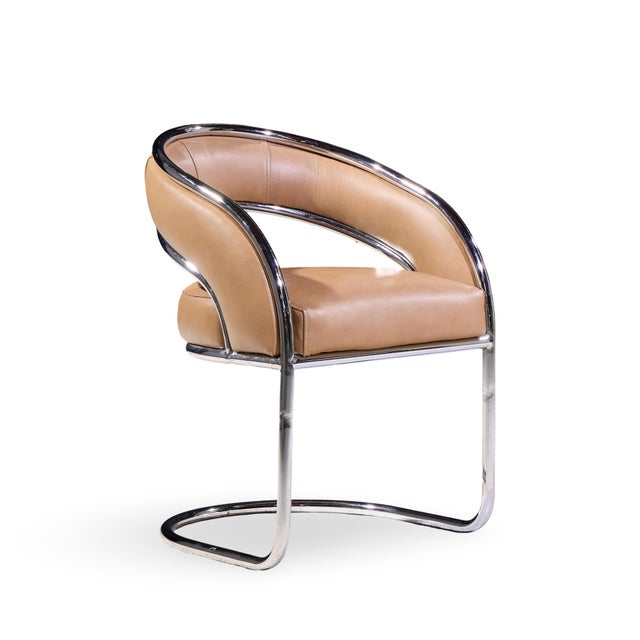 Giotto Stoppino Giotto Stoppino Style Mid Century Chrome and Leather Dining Chairs - Set of 4 For Sale - Image 4 of 10