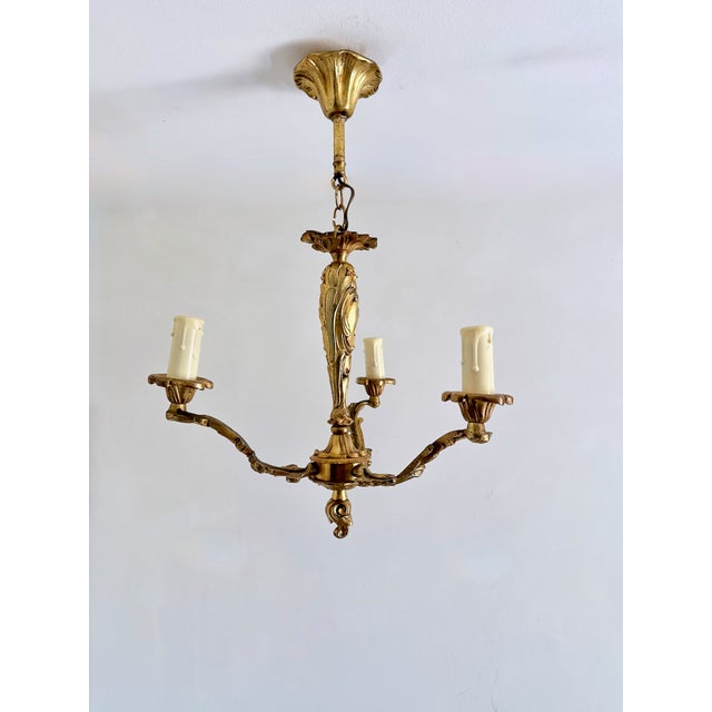 Louis XV Cast Brass Three-Light Chandelier, France, 1940s For Sale - Image 16 of 16