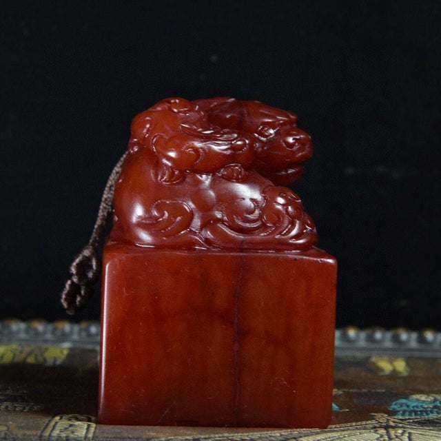 1950s 1950s Large Carved Stone Seal With Mythical Beasts For Sale - Image 5 of 9