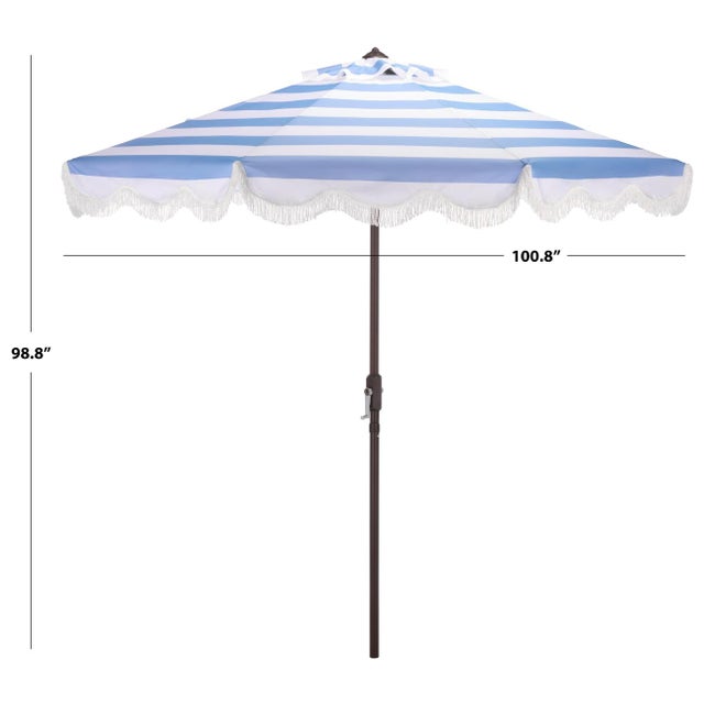 Modern Lucerna 9 Ft Crank Umbrella, Baby Blue Stripe/Brown Pole For Sale - Image 3 of 9
