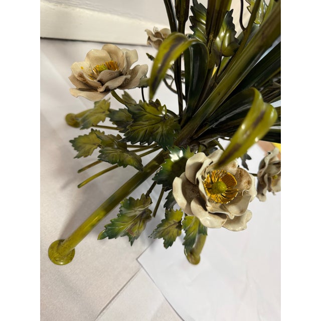 Green Vintage Sculptural Italian Style Enameled Floral Coffee Table With Glass Top For Sale - Image 8 of 11