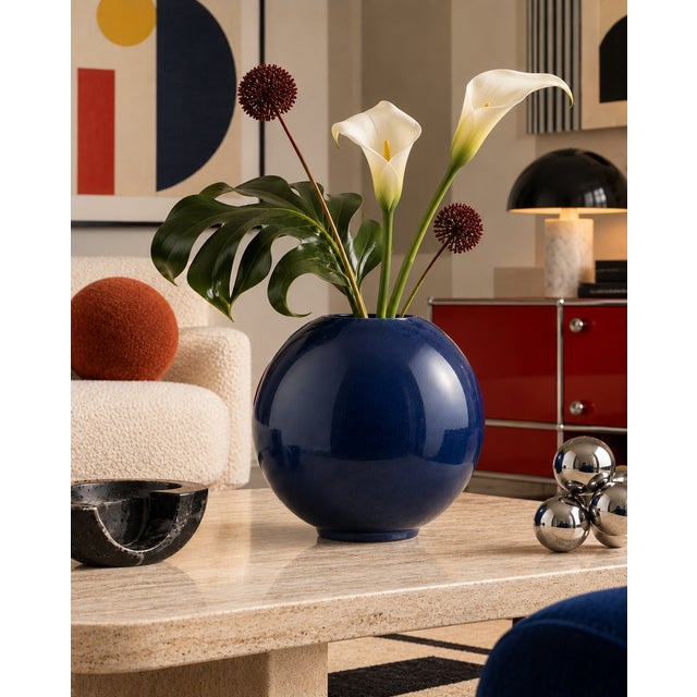 Royal Haeger Vintage 1980s Postmodern Navy Blue Glazed Ceramic Sphere Vase For Sale - Image 4 of 9