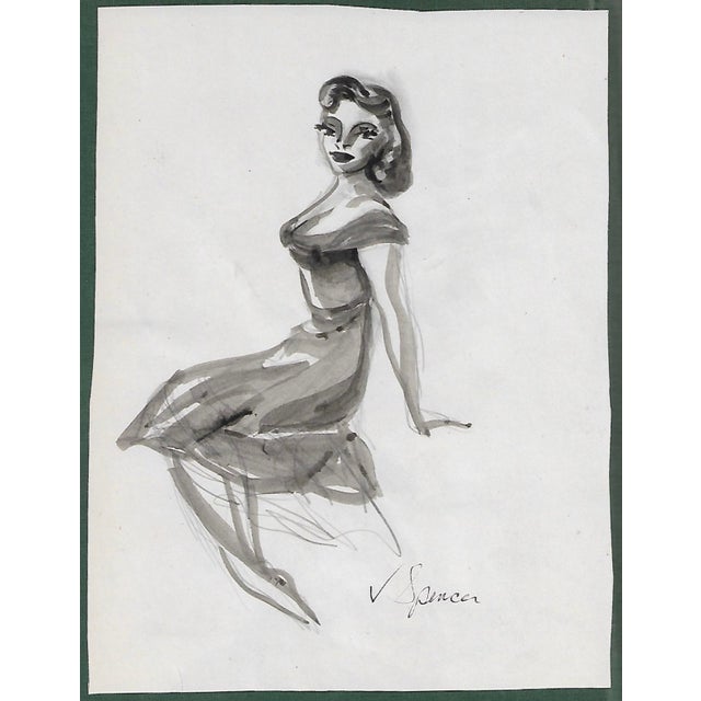 1950s MCM painting by artist Virginia Spencer from a sketchbook of San Francisco scenes. Partial portrait on the back....