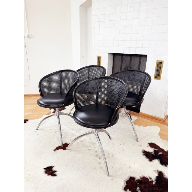 1990s Set of 4 Paolo Rizzatto Alias 901 Young Lady Chairs Black Seat & Cane, Aluminum For Sale - Image 6 of 18