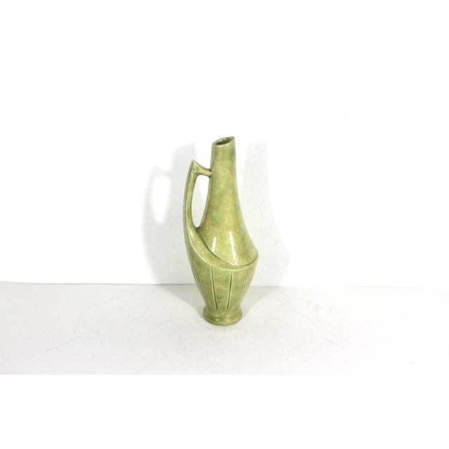 Vintage Art Deco Green Geometric Pitcher Vase Jug With Handle For Sale - Image 9 of 10