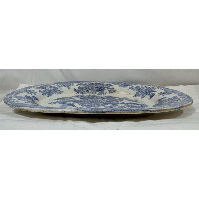 Antique 19th Century Light Blue Asiatic Pheasants Transfer-Ware Serving Platter From England - Circa 1880 For Sale - Image 11 of 12