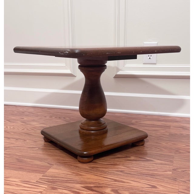 Ethan Allen Vintage Ethan Allen Classic Neoclassical Solid Maple & Live Birch Square Pedestal Side Table For Sale - Image 4 of 12