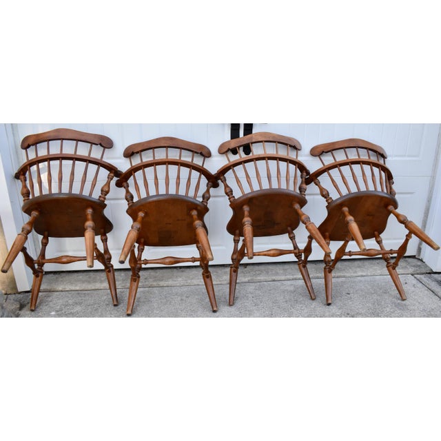 Vtg. Set of Four Ethan Allen Heirloom Nutmeg Maple Windsor Dining Chairs For Sale - Image 14 of 17