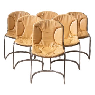 1970s Italian Leather and Chrome Dining Chairs - Set of 6 For Sale
