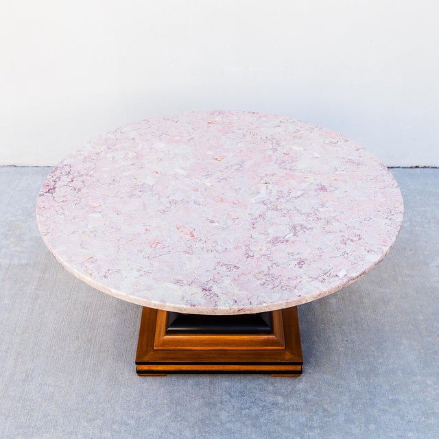Vintage Pink Travertine Pedestal Base Coffee Table by Hekman For Sale - Image 15 of 18
