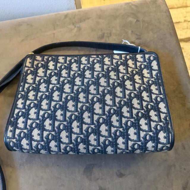 1980s Vintage Trotter Blue Canvas and Blue Leather Christian Dior Crossbody Bag For Sale - Image 14 of 17