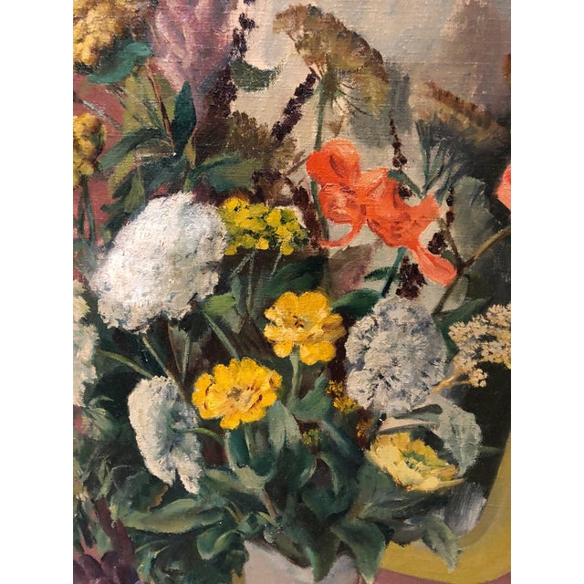 American Joseph Raskin, VASE WITH FLOWERS IN MIRROR Modernist Oil Painting Joseph Raskin WPA Artist For Sale - Image 3 of 4