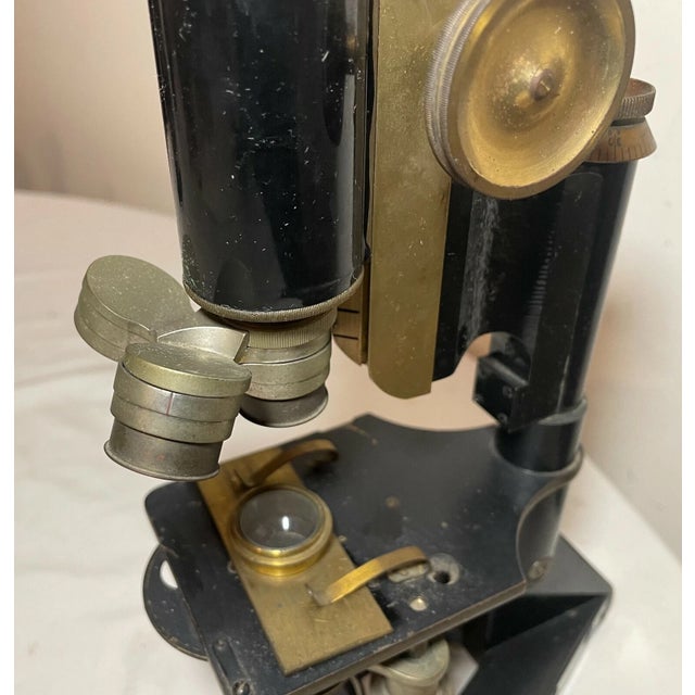 Metal Share Rare Antique 1800's Solid Brass Mozstertz Lab Microscope Scientific Instrument For Sale - Image 7 of 12