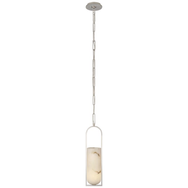 Kelly Wearstler for Visual Comfort Signature Melange Small Elongated Pendant in Polished Nickel with Alabaster Shade For Sale