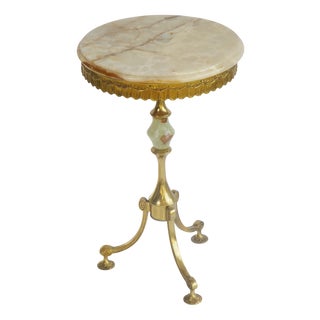 Vintage Marble Tripod Table with Brass Legs, 1960s For Sale