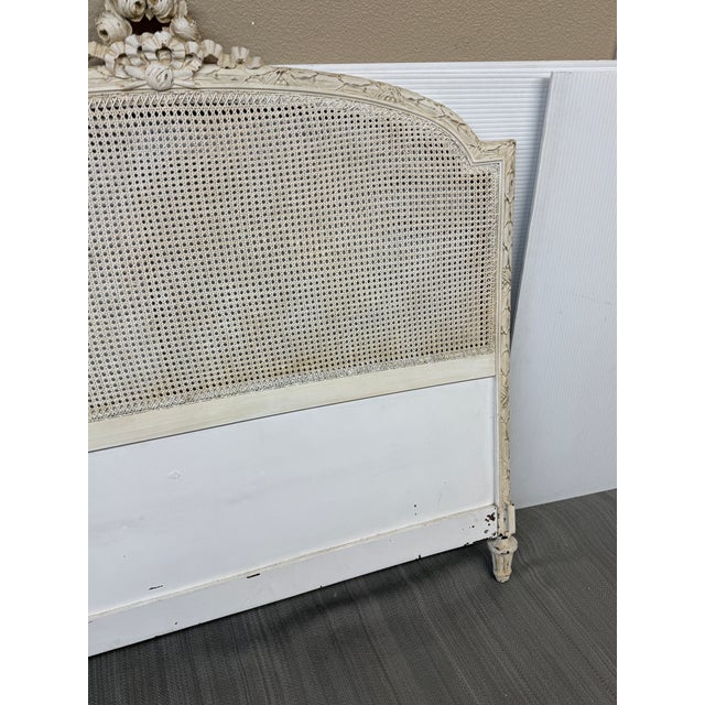 Wood Full Size French Provincial Carved Cane Headboard, Vintage For Sale - Image 7 of 12