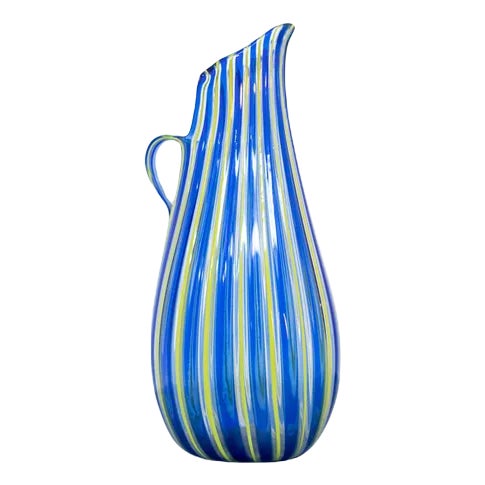 Vintage Yellow & Blue Murano Glass Vase by Paolo Venini, 1950s For Sale
