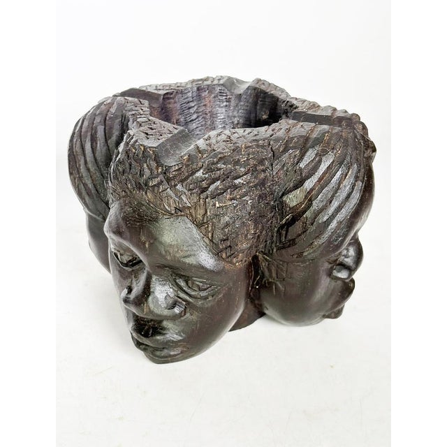 Wooden Ashtray with Sculpted Heads, France, 1950s For Sale - Image 4 of 13