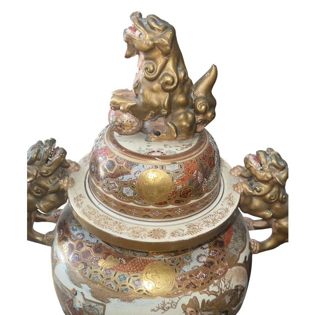 A magnificent large-scale Japanese Satsuma lidded jar dating to the Meiji Period (circa 1880s), richly decorated with...
