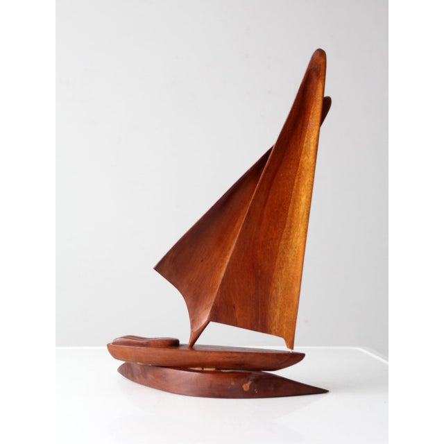 Brown Mid Century Wood Sailboat Sculpture For Sale - Image 8 of 11