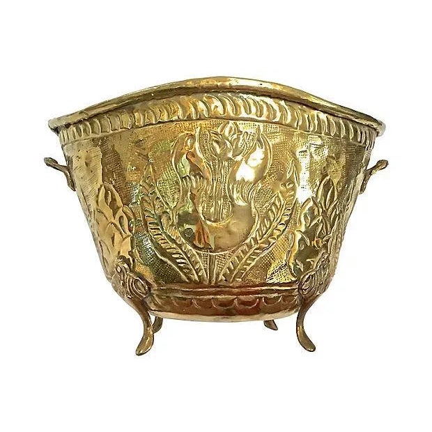 Antique Embossed Brass Cachepot For Sale - Image 4 of 8