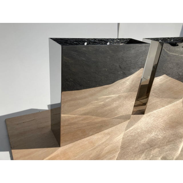 1980s Blue Stainless Steel Sconce Wall Lamps - A Pair For Sale - Image 12 of 13