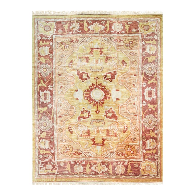 Tribal Room Size Turkish Agora Oushak Design Gold Hand-Knotted Mohair Rug Carpe For Sale