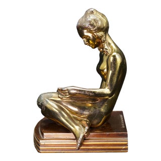 1937 Art Deco Lorenzl Lady Petite Single Bookend by Ronson For Sale