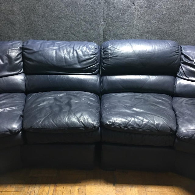 Navy Blue Leather Sectional & Ottoman Chairish