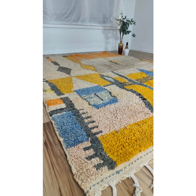 Handmade Moroccan Boujaad Rug, Mustard Grey Blue Diamond, 9'4" X 6'11" For Sale - Image 13 of 17