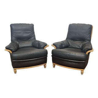 Chairs in Leather and Beech, 1970s, Set of 2 For Sale
