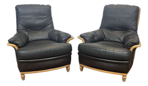 Chairs in Leather and Beech, 1970s, Set of 2