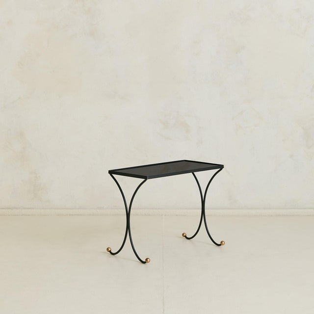 Trio of French Iron + Opaline Glass Nesting Tables in Manner Jean Royère, 1950s For Sale - Image 9 of 18