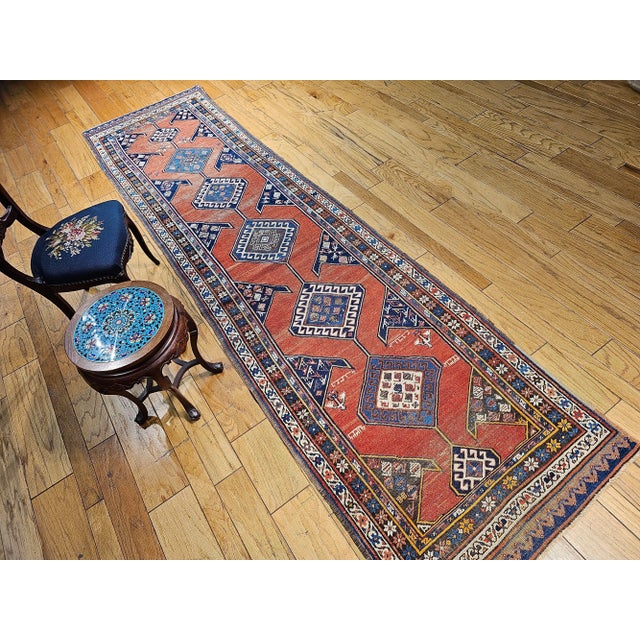 Antique Persian Kurdish Bidjar Runner, Handwoven Geometric Pattern, Terracotta & Navy, 3’ X 13’ For Sale - Image 16 of 18