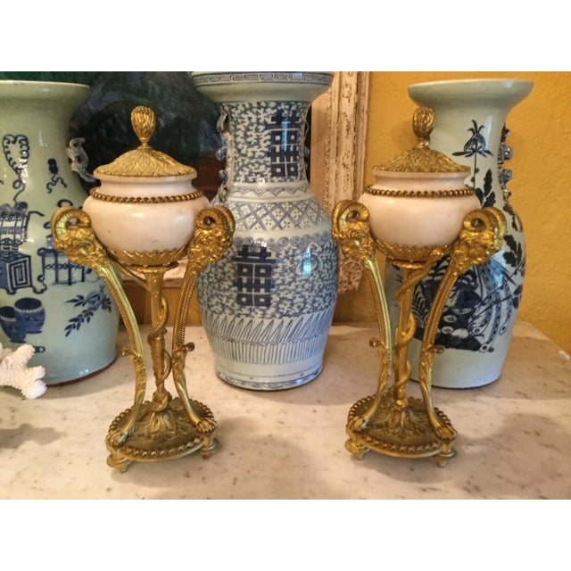Pair of French 19th Century Louis XVI White Carrara Marble and Ormolu Cassollettes For Sale - Image 10 of 10