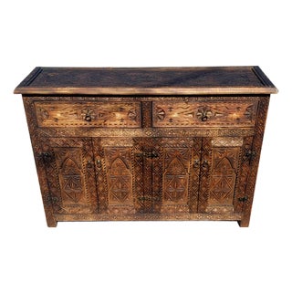 Brown Handmade Moroccan Berber‑Style Wooden Sideboard For Sale