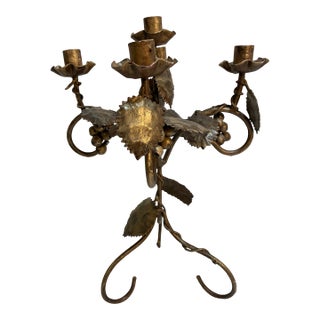 Hand Forged Wrought Iron Grapevine Five-Light Candelabra, 19” For Sale