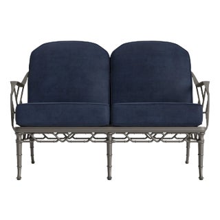 Brown Jordan Calcutta Loveseat, Mica frame with Fusion Neptune fabric For Sale