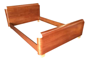 Mid Century Herman Miller DCW Style Molded Mahogany Plywood Full Size Bed Frame