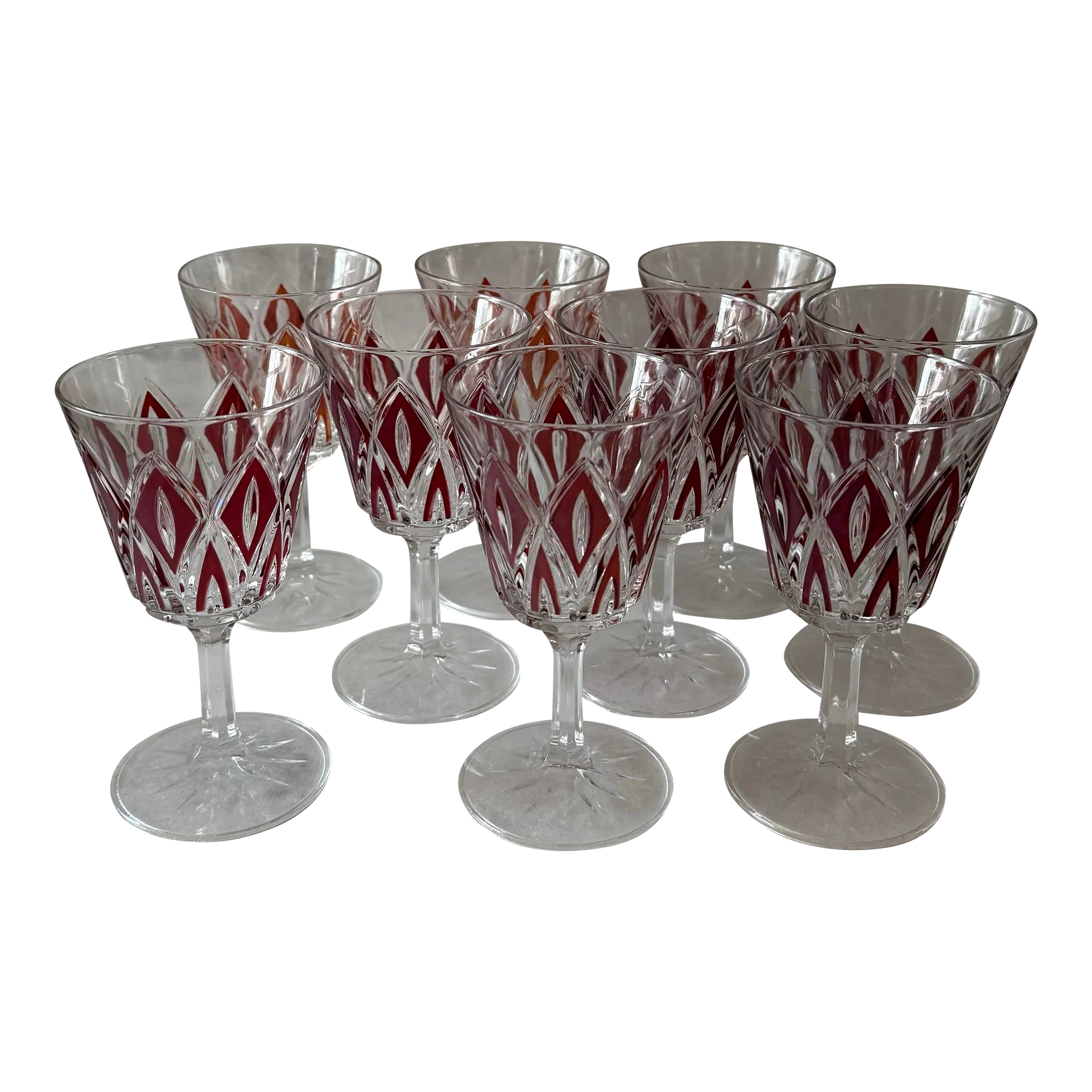 Set of 9 Vintage Vmc Reims French Harlequin Cordial Glasses | Chairish
